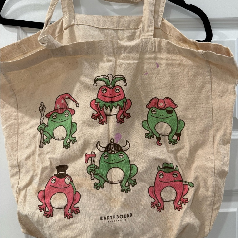 EARTHBOUND Canvas Tote with Colorful Frog Characters